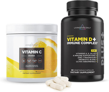 Livingood Daily Immune Health Booster Bundle - Immune Defense Supplements - Vitamin D3, K2, and Vitamin C with Quercetin
