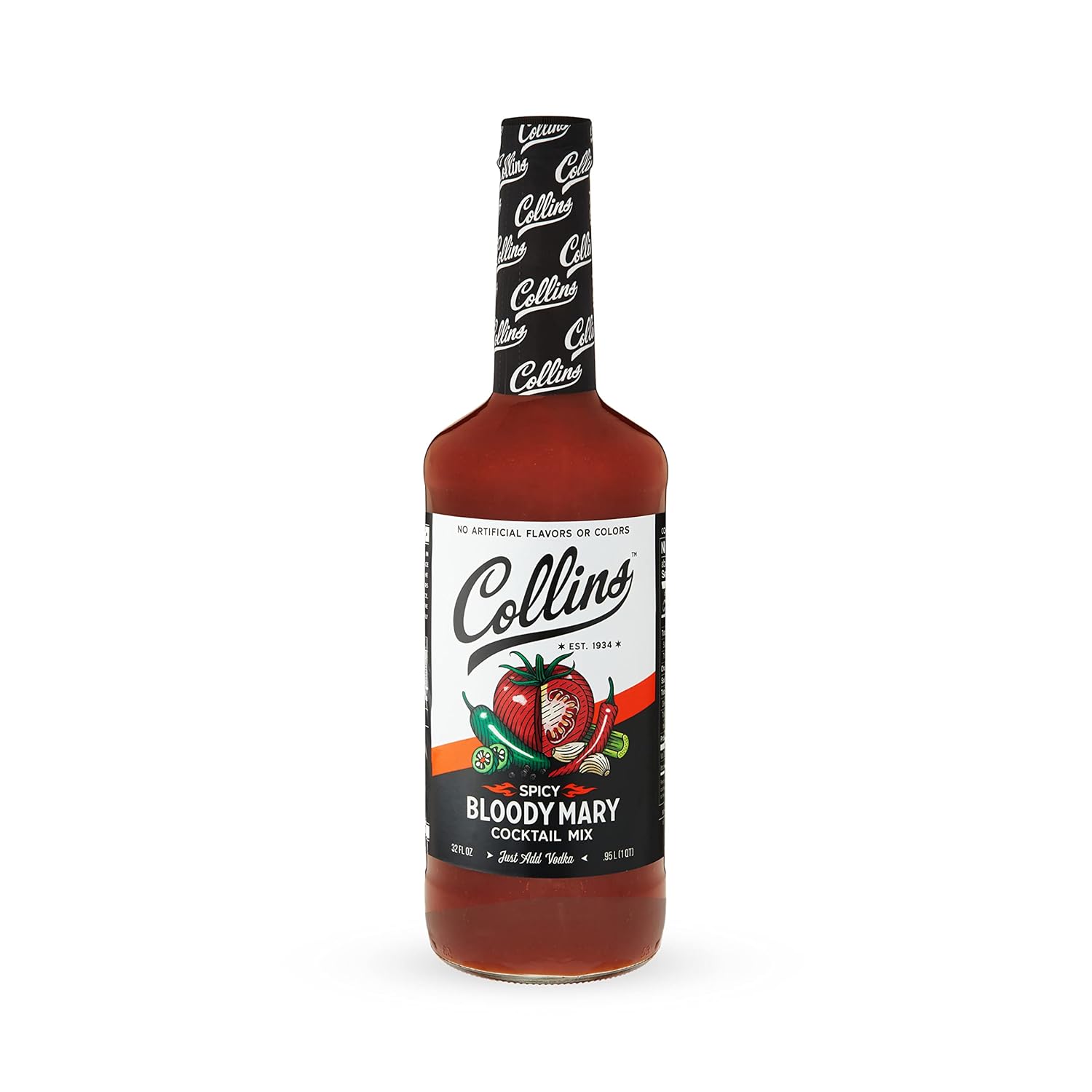 Collins Spicy Bloody Mary Mix, Made With Tomato, Garlic, Worcestershire, Horseradish, Cayenne and Other Spices, Brunch Cocktail Recipe, Bartender Mixer, Drinking Gifts, Home Cocktail bar, 32 fl oz