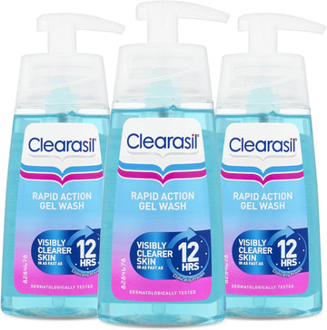 Clearasil Ultra Rapid Action Gel Wash, Unclog Pores For A Visibly Clearer Skin, Remove Dirt & Spots, Pack Of 3 x 150ml