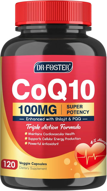 Coq10 100Mg With Pqq & Shilajit - High Absorption Coenzyme Q10 Supplement Enhances Mitochondrial, Powerful Antioxidant For Heart Health & Energy-Production, 120 Veggie Capsules