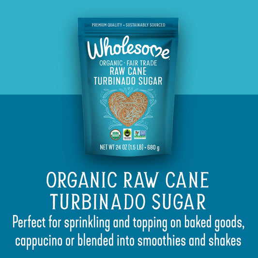 Wholesome Sweeteners Organic Raw Cane Turbinado Sugar, Fair Trade, Unrefined Sugar, Non Gmo & Gluten Free, 1.5 Pound (Pack Of 1)