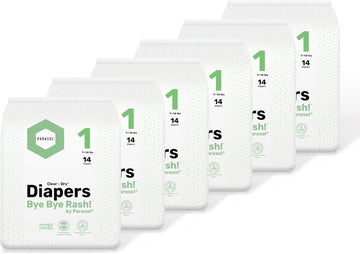 Parasol Clear+Dry Disposable Diapers | Rashshield Protection, Leakproof Design, Hypoallergenic | Size 1, (7-14 Lbs) 84 Count