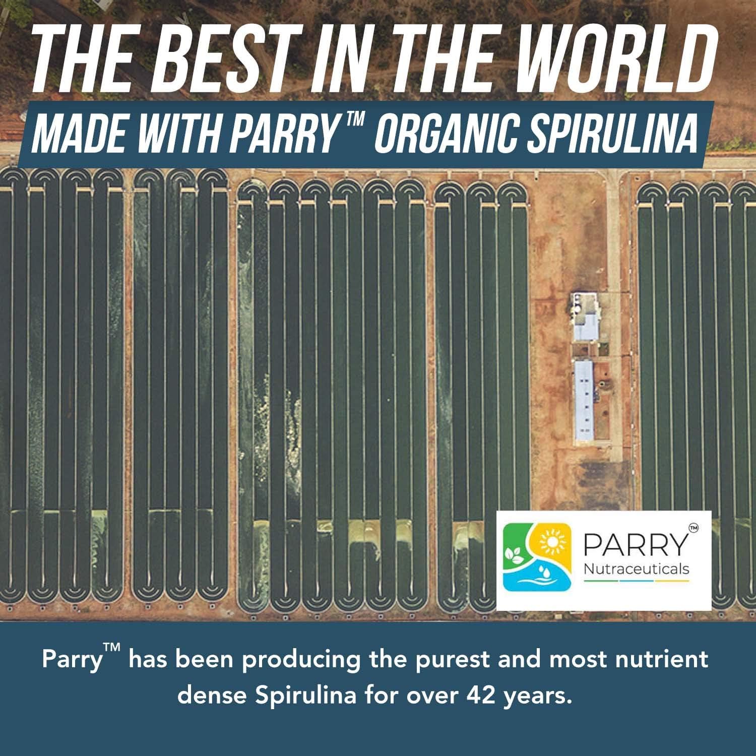 Organic Spirulina Powder - Made with Parry® Spirulina. The Best Spirulina in The World, Highest Nutrient Density - Non-Irradiated, 4 Organic Certifications, Vegan Farming Process (75 Servings - 8 oz.) : Health & Household