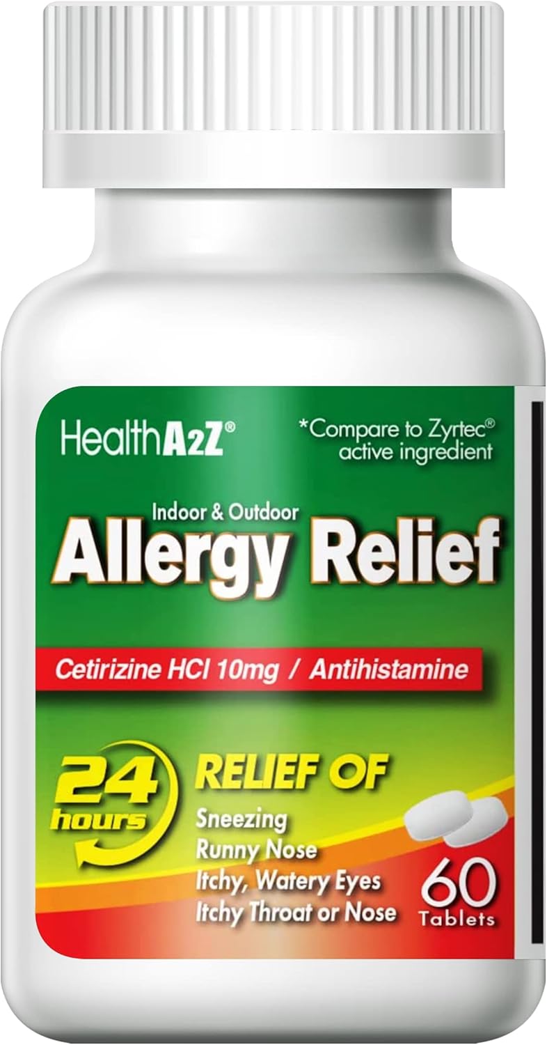 Healtha2Z® Allergy Relief Cetirizine 10Mg  All Day Allergy Relief Indoor & Outdoor  Relief From Itchy Throat, Sneezing, Runny Noses