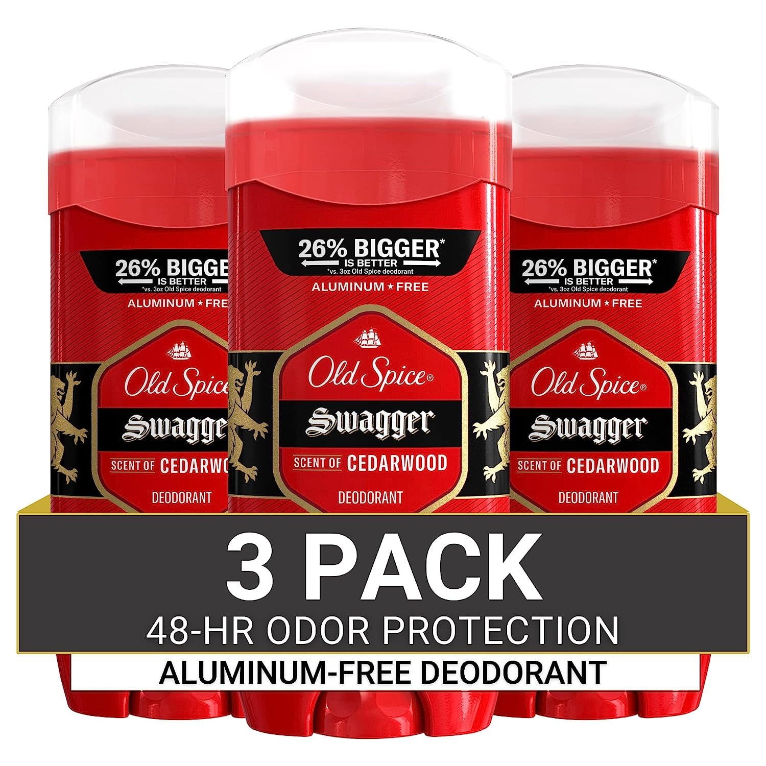 Old Spice Aluminum Free Deodorant For Men, 24/7 Odor Protection, 24/7 Lasting Freshness, Red Collection, Swagger With Cedarwood Scent, 3.8 Oz (Pack Of 3)