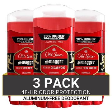 Old Spice Aluminum Free Deodorant For Men, 24/7 Odor Protection, 24/7 Lasting Freshness, Red Collection, Swagger With Cedarwood Scent, 3.8 Oz (Pack Of 3)