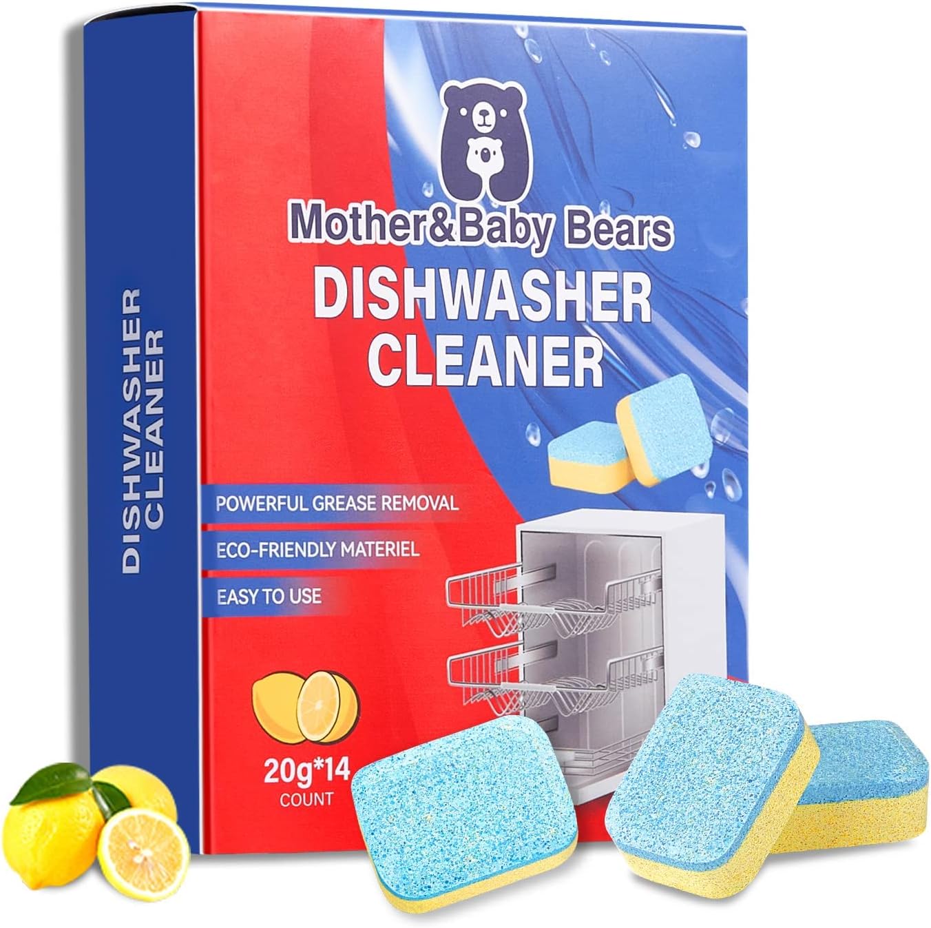 Dishwasher Cleaner Tablets, 14 Count Natural Dishwasher Cleaner and Deodorizer, Remove Grease, Limescale, Odor, Calcium, Septic Safe
