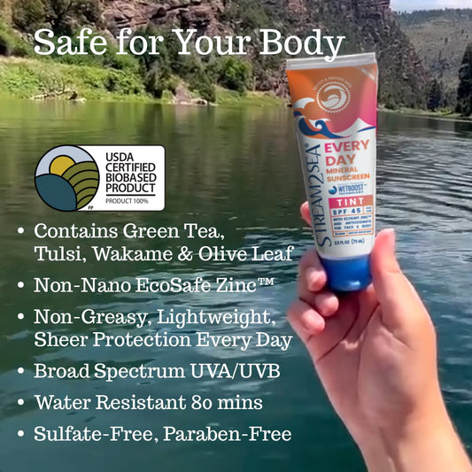 SPF 45 Every Day Tint Mineral Sunscreen | 2.5 Fl Oz Biodegradable, Paraben Free & Reef Safe Sunscreen | Non-Greasy Tinted Sunscreen For Face | Protection Against UVA & UVB for Face & Body