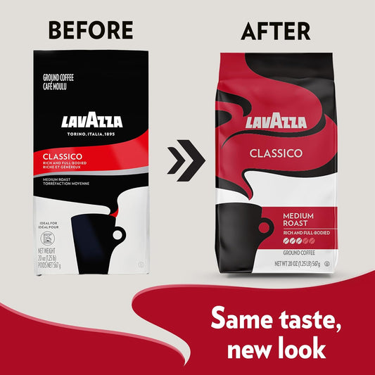 Lavazza Classico Ground Coffee Blend, Medium Roast, Authentic Italian, Blended And Roasted In Italy, Non Gmo, Value Pack, A Full Bodied With Rich Flavor And Notes Of Dried Fruit, 20 Ounce (Pack Of 9)