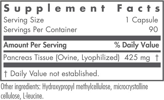 Nutricology Pancreas Lamb Supplement - Pancreas Natural Glandular, Pancreatic Enzymes, Digestive Enzymes for Pancreas, Amylase, Protease, Lipase, Hypoallergenic 425mg - 60 Count