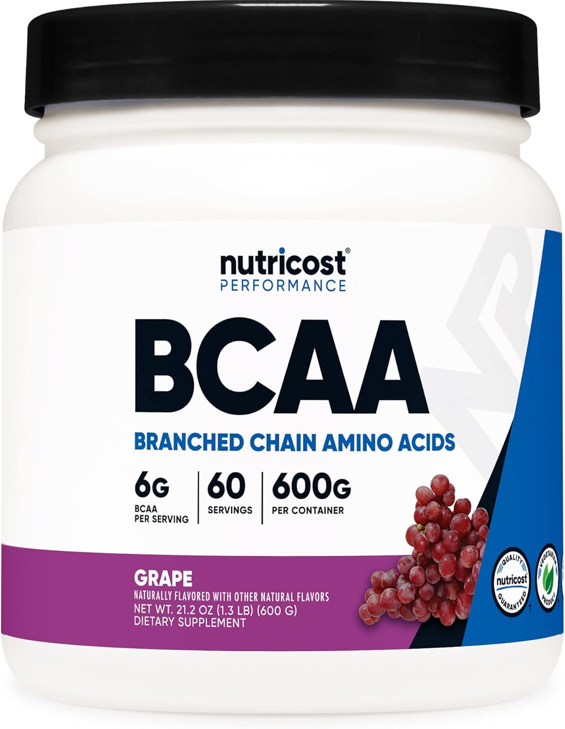 Nutricost BCAA Powder (Grape, 60 Servings) - Optimal 2:1:1 Ratio, Vegetarian Friendly, Non-GMO, Gluten Free