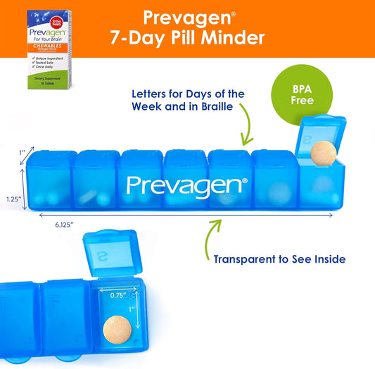 Prevagen Regular Strength 10Mg, 30 Chewables |Orange| With Apoaequorin & Vitamin D & Prevagen 7-Day Pill Minder