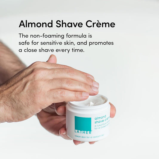 Lather - Almond Shave Crème, 4 Oz - Non-Foaming Luxurious Shaving Cream For Women And Men - Almond Oil, Vitamin E, Omega Fatty Acids - Sensitive Skin Safe - Vegan & Cruelty Free - Beauty & Skincare