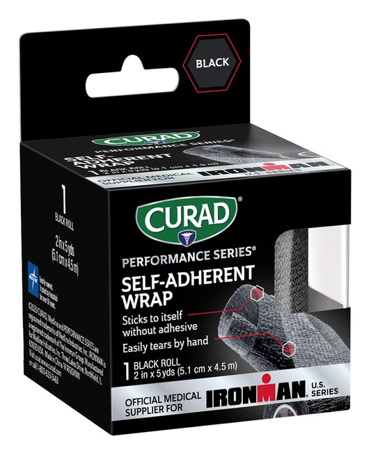 Curad Ironman Self-Adherent Athletic Wrap, Official Ironman Medical Supplier, Black, 2 Inches X 5 Yards, Compression Support For Sports Injuries, Joint Stability, And Muscle Recovery, 3 Count