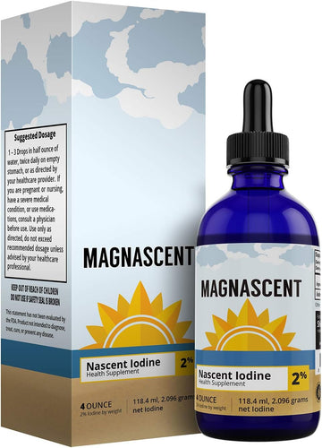 Nascent Iodine Organic Daily Health Supplement High Potency 2% Concentrated Liquid Iodine Drops Supports Energy & Metabolism (4Oz/118.4Ml)