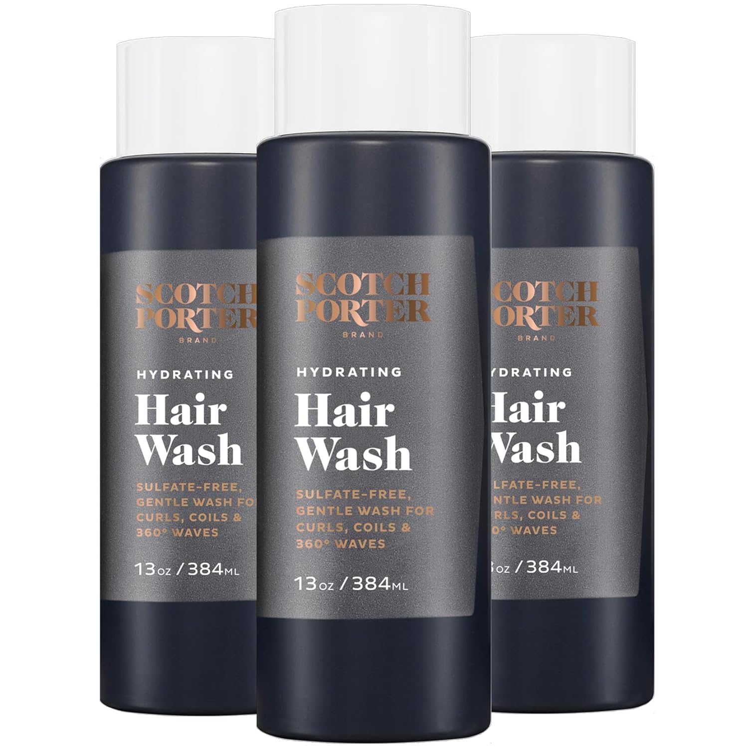 Scotch Porter Hydrating Hair Wash for Men | Gentle Shampoo Promotes Softness, Shine & Scalp Health | Non-Toxic Ingredients, Free of Parabens, Sulfates & Silicones | Vegan | 13oz - 3 Pack