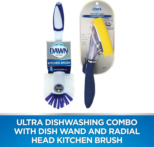 Dawn Ultra 2-Piece Superfabric Sponge Soap Dispensing Dish Wand And Radial Head Kitchen Brush Set