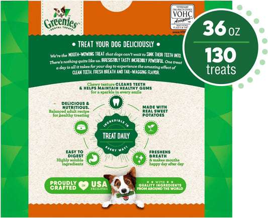 Greenies Teenie Natural Dog Dental Treats, Sweet Potato Flavor, 36 Oz. Pack (130 Treats)