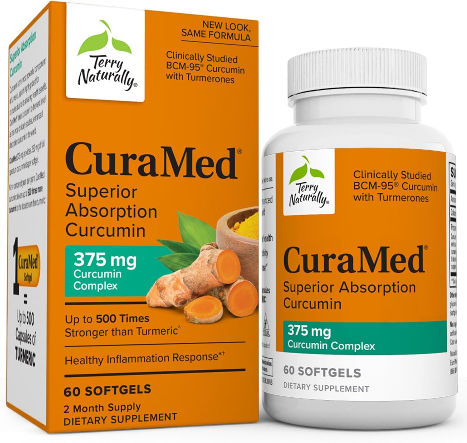 Terry Naturally CuraMed 375 mg Curcumin Complex - 60 Softgels - Superior Absorption BCM-95 - Non-GMO, Gluten-Free, Halal - 60 Servings