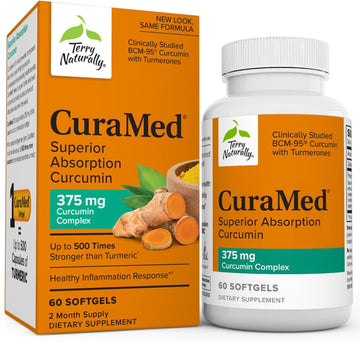 Terry Naturally CuraMed 375 mg Curcumin Complex - 60 Softgels - Superior Absorption BCM-95 - Non-GMO, Gluten-Free, Halal - 60 Servings
