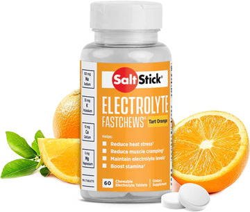 Saltstick Electrolyte Fastchews - 60 Orange Chewable Electrolyte Tablets - Salt Tablets For Runners, Sports Nutrition, Electrolyte Chews - 60 Count Bottle