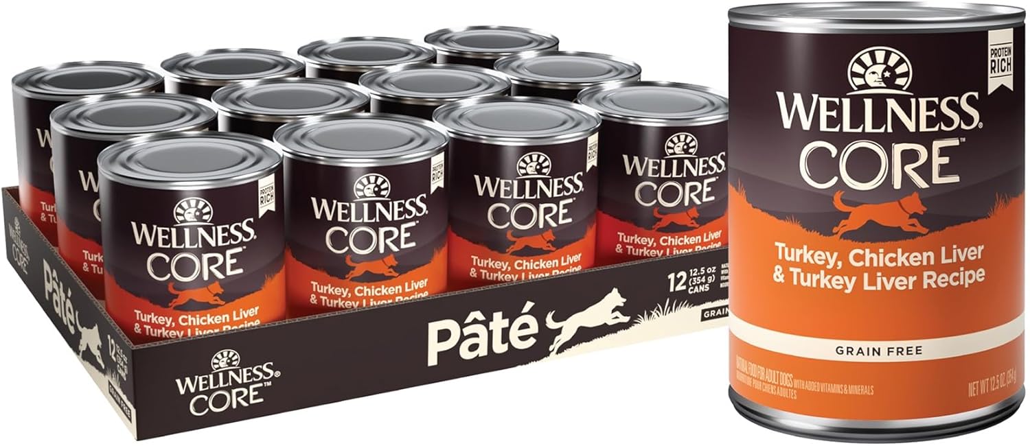 Wellness Natural Pet Food Core Natural Wet Grain Free Canned Dog Food, Turkey & Chicken, 12.5-Ounce Can (Pack Of 12)