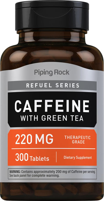 Piping Rock Caffeine Pills 220mg | 300 Tablets | Plus Green Tea | Pharmaceutical Grade | Non-GMO, Gluten Free Supplement