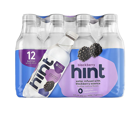 Hint Water Blackberry And Hint Water Raspberry (Pack Of 24), 12 Bottles Hint Blackberry & 12 Bottles Hint Raspberry, Zero Calories, Zero Sugar And Zero Diet Sweeteners, 16 Ounce Bottles