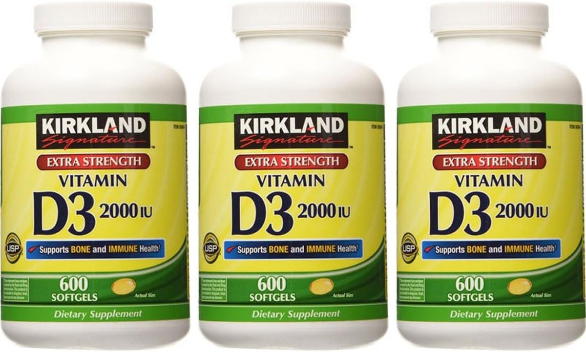 Kirkland Signature Extra Strength Vitamin D3 2000, 3 Packages (600 Softgels/Bottle)