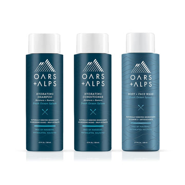 Oars + Alps Men's Sulfate Free Hair Shampoo, Conditioner, and Body Wash Kit, Moisturizing Skin Care Infused with Kelp and Algae Extracts, Fresh Ocean Splash Scent