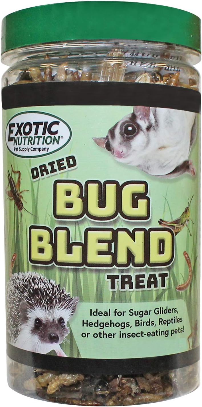 Bug Blend - Healthy High-Protein Dried Insect Treat - Crickets, Mealworms, Grasshoppers - Sugar Gliders, Hedgehogs, Squirrels, Chickens, Skunks, Opossums, Marmosets, Parrots, Birds (3.4 Oz.)