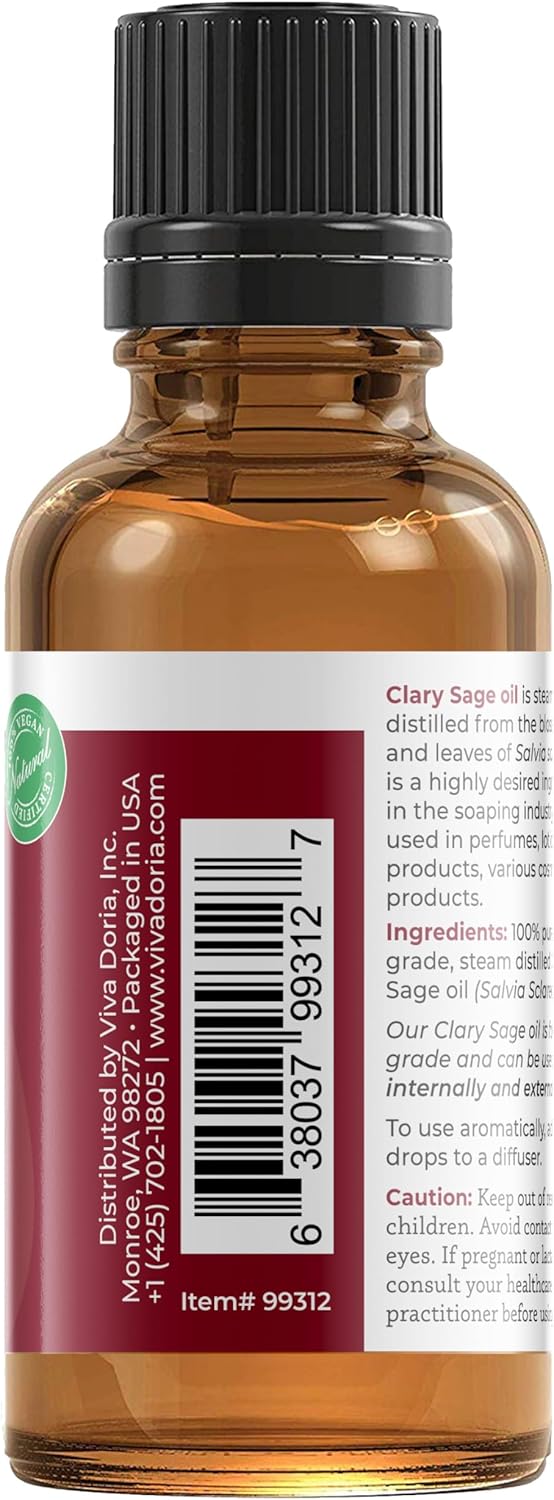 Viva Doria 100% Pure Clary Sage Essential Oil, Undiluted, Food Grade, 30 mL (1 Fl Oz) : Health & Household