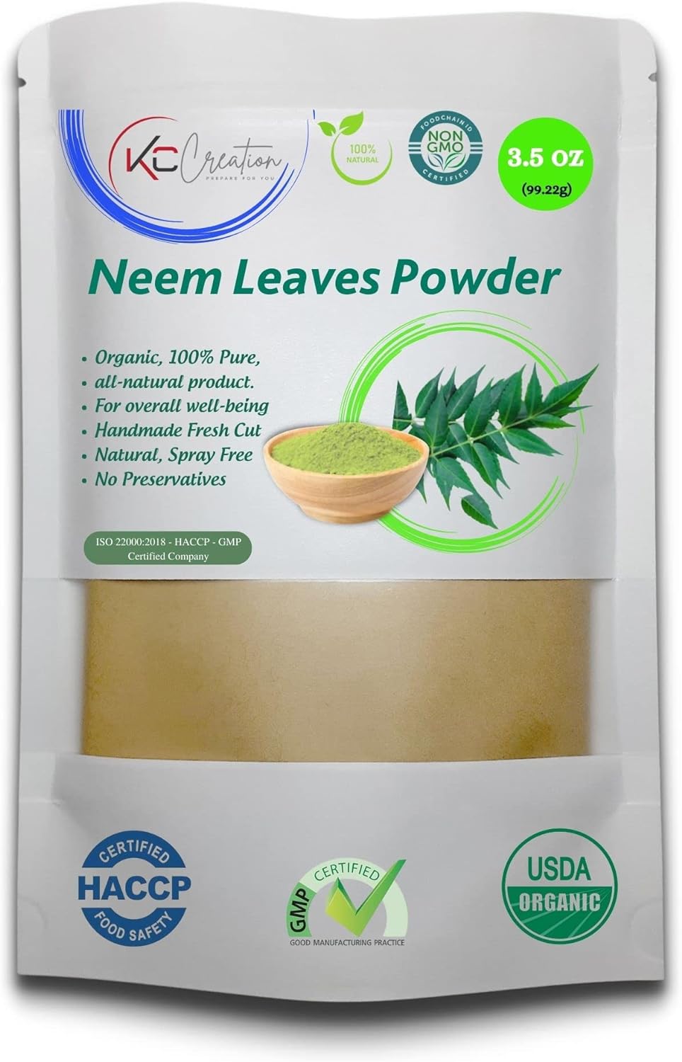 Organic Neem Leaf Powder 100% Pure & Fresh No GMO No Preservatives (3.5oz)