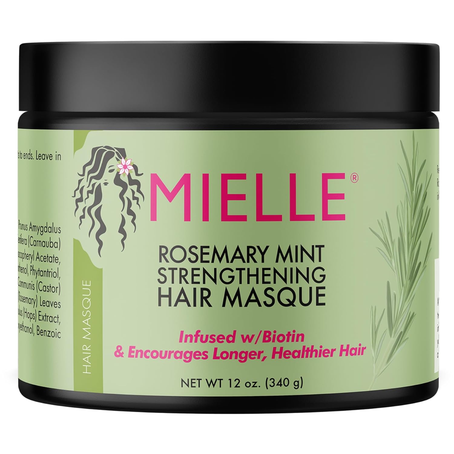 Mielle Organics Rosemary Mint Strengthening Hair Masque, Essential Oil & Biotin Deep Treatment, Miracle Repair For Dry, Damaged, & Frizzy Hair, 12 Ounces