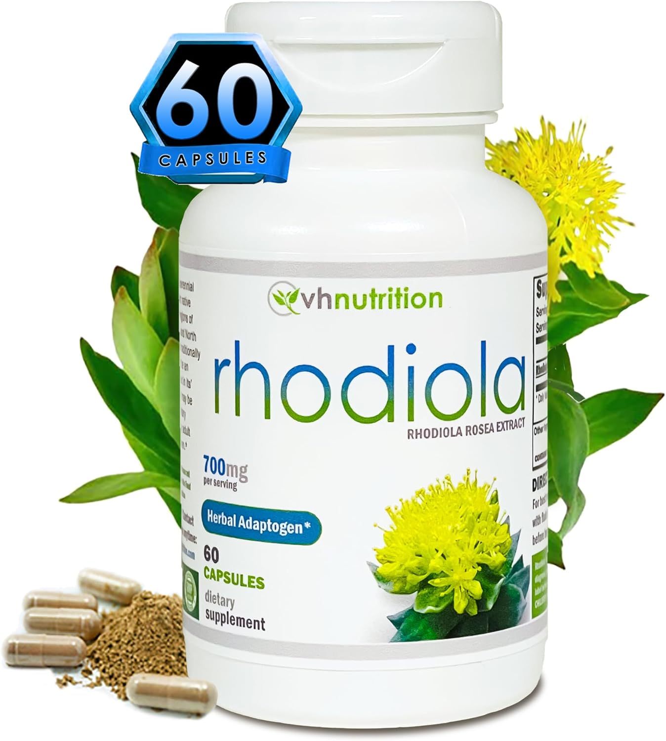 VH Nutrition RHODIOLA | Rhodiola Rosea Supplement | Mental Support, Focus, and Energy* | 3% Salidrosides Standardized Extract | 60 Capsules