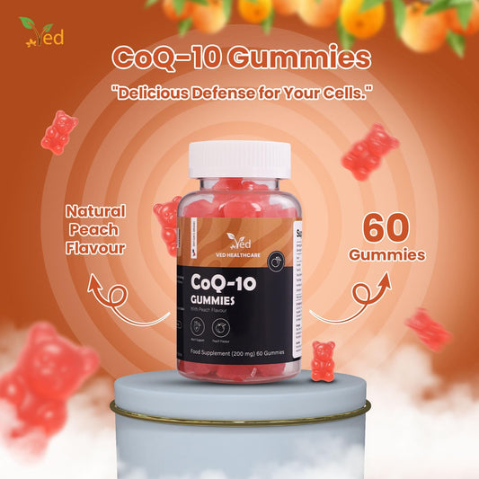 Ved Co Enzyme Q10 Gummies | Support Healthy Heart And Muscles, Promote Cellular Energy, Super Antioxdiant | Vegetarian & Vegan For Men And Women- 60 Chews 30 Days’ Supply