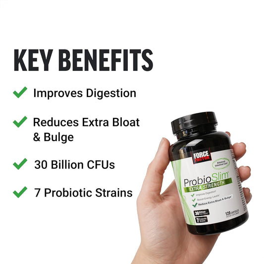 Force Factor Probioslim Extra Strength, Probiotic Supplement For Women And Men With 30 Billion Cfus And Green Tea Extract For Gut Health Support, Bloating And Gas Relief, 120 Count (Pack Of 2)