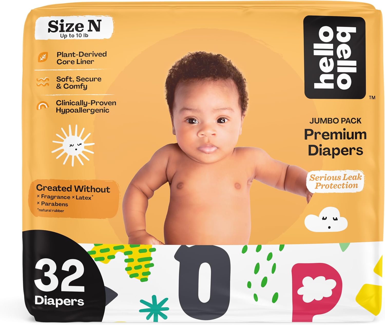 Hello Bello Premium Baby Diapers Size Newborn I 32 Count Of Disposable, Extra-Absorbent, Hypoallergenic Baby Diapers With Snug And Comfort Fit I Alphabet Soup