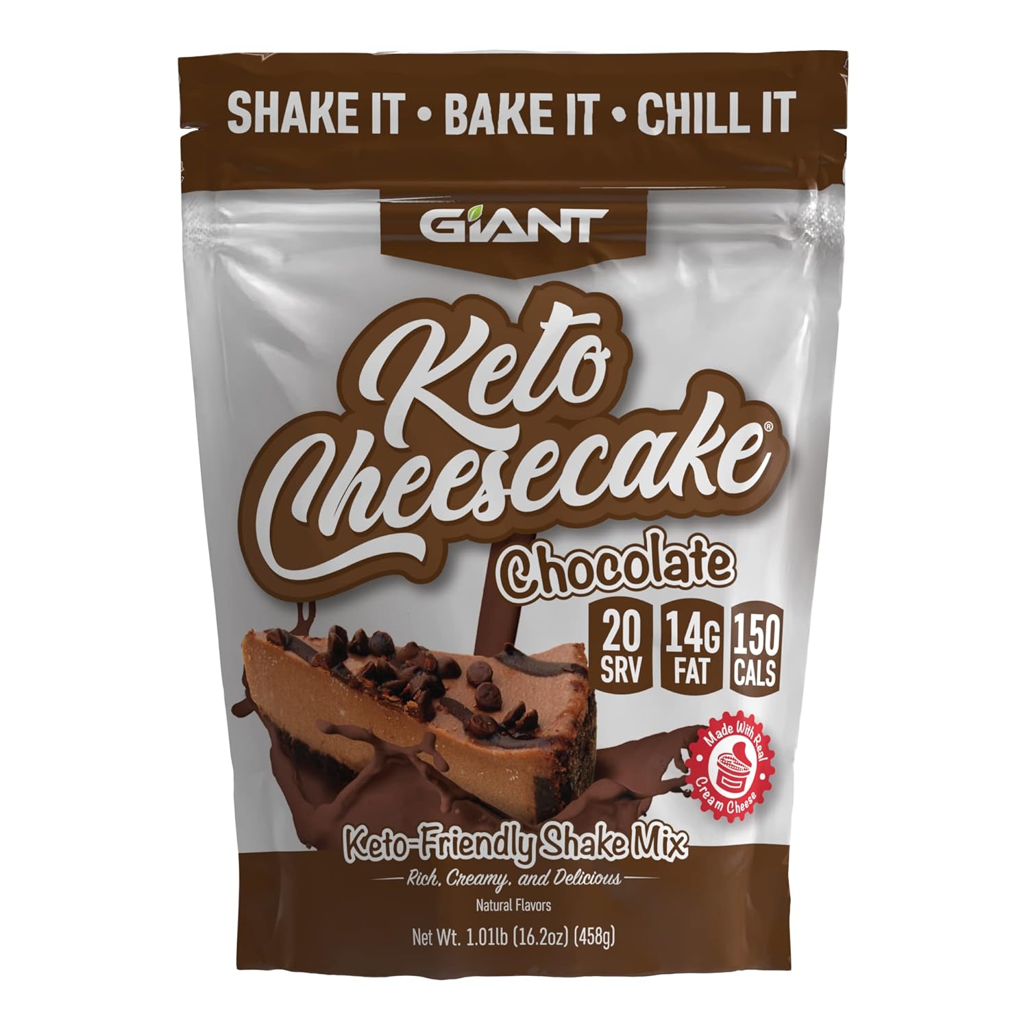 Giant Sports Keto Cheesecake Shake Mix - Delicious Low Carb, Ketogenic Diet Gluten Free Powder Mix - Works Great With Almond Milk - Chocolate (20 Serving Bag)