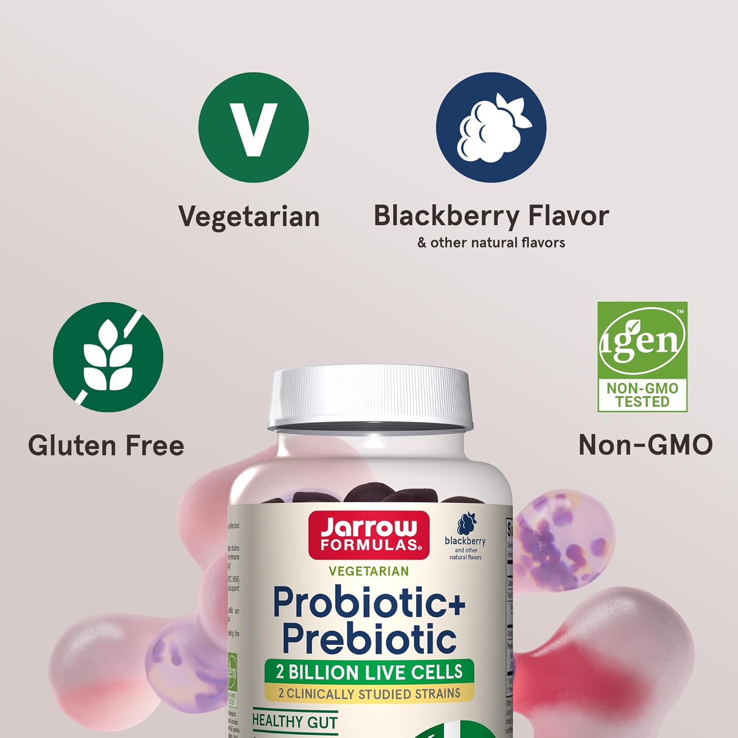 Jarrow Formulas Probiotic+ Prebiotic 2 Billion Live Cells Supplement, Digestive Health and Immune Support, 90 Blackberry Flavor Probiotic+ Prebiotic Gummies, 45 Day Supply : Health & Household