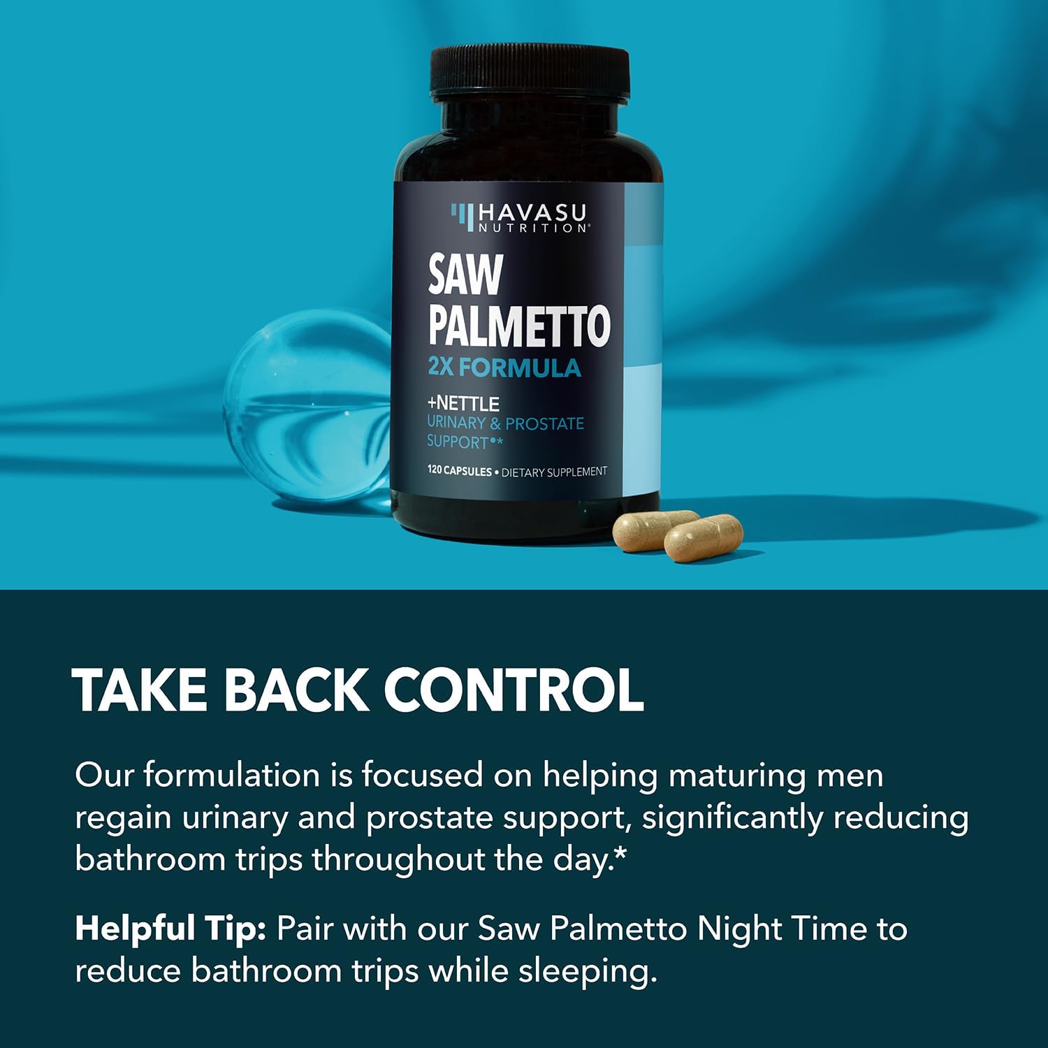 Saw Palmetto with Stinging Nettle Extract - 2X Formula Saw Palmetto Prostate Support Supplement for Men's Health - DHT Blocker for Men to Support Hair, Bladder and Prostate Health - 2 Month Supply : Health & Household