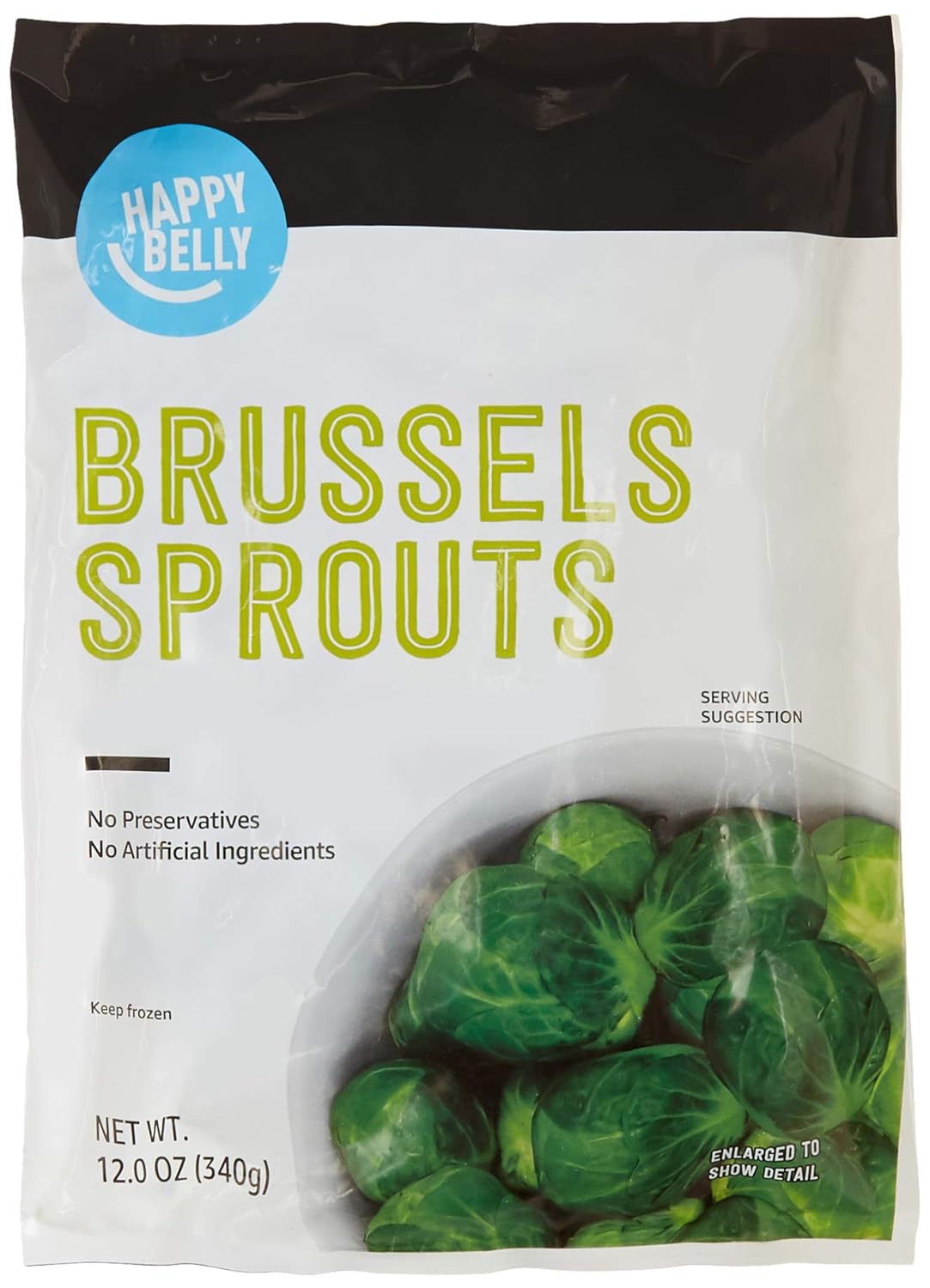 Amazon Brand - Happy Belly Frozen Brussels Sprouts, Whole, 12 Ounce (Pack Of 1)