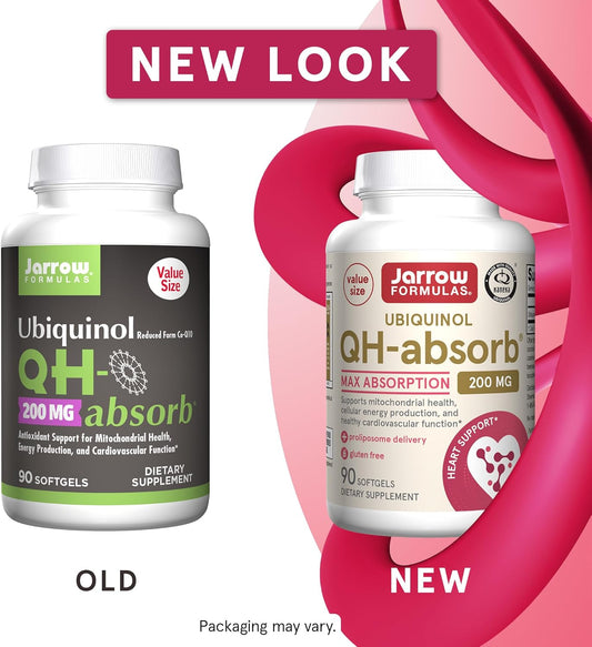 Jarrow Formulas Qh-Absorb Ubiquinol 200 Mg, Dietary Supplement, Support For Mitochondrial Health And Healthy Cardiovascular Function, 90 Softgels, Up To A 90 Day Supply(Pack Of 12)