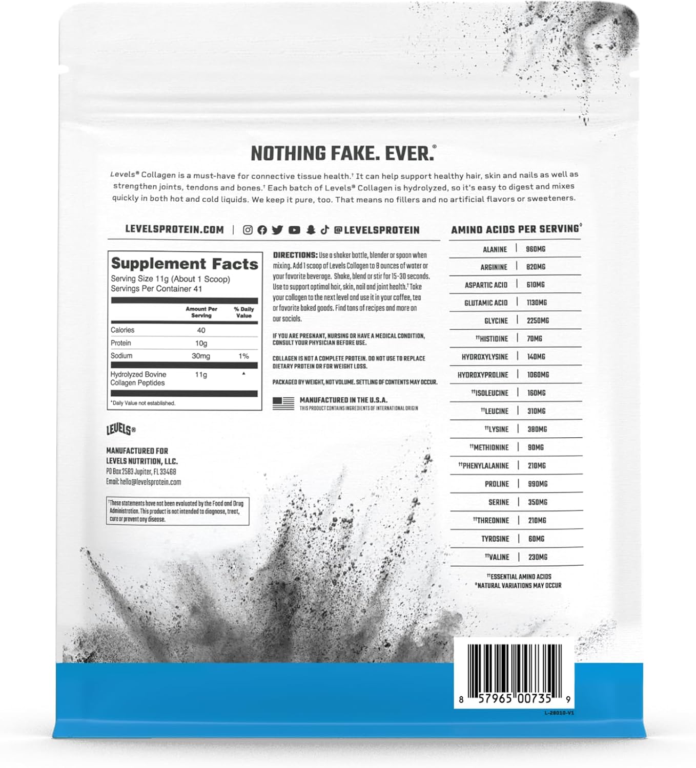 Levels Collagen Peptides, No Artificial Ingredients, 11G of Collagen, Unflavored, 1LB : Health & Household