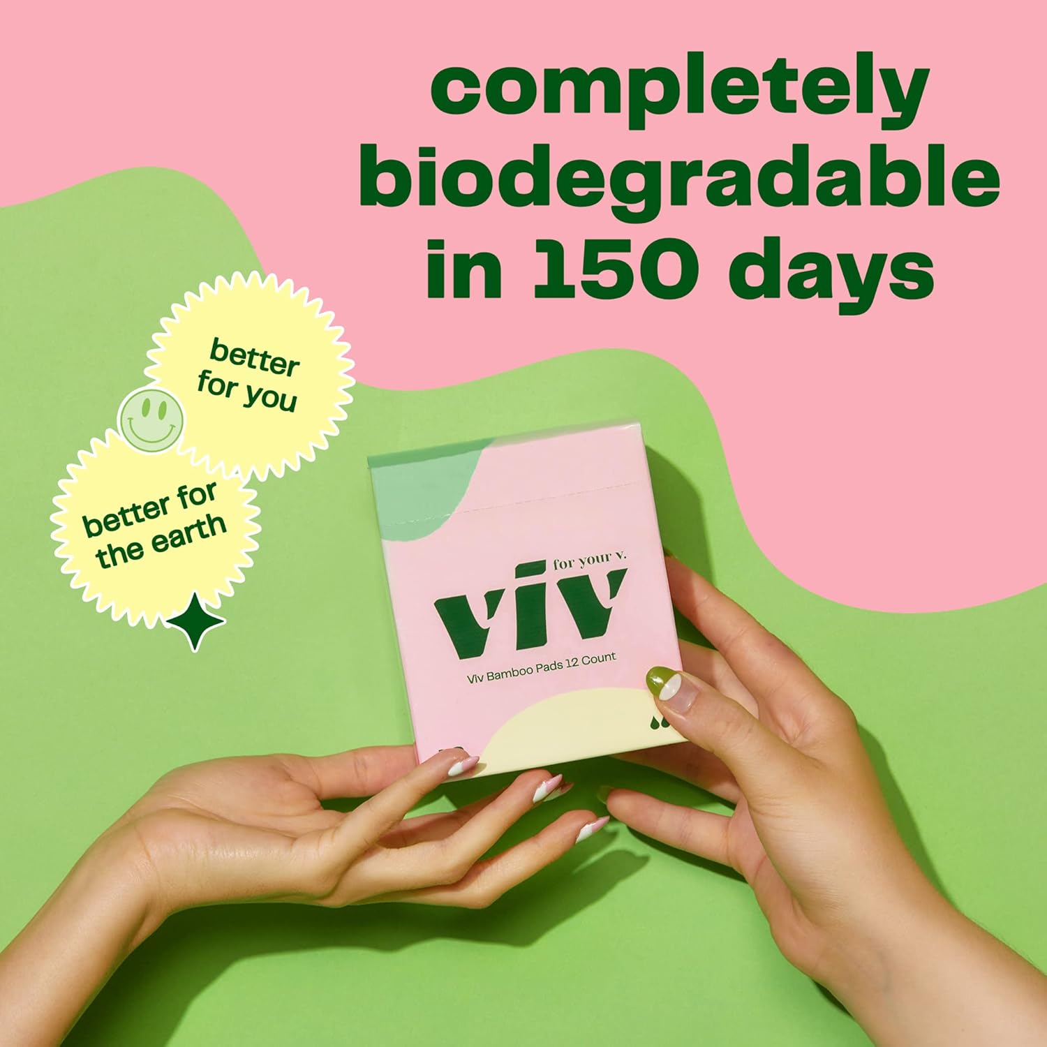 Viv for Your V Bamboo Pads | Biodegradable Menstrual Pads for Period & Leak Protection with Wings | Soft, Light, & Super Absorbent | Free of Dye, Fragrance, & BPAs | Postpartum Pads | 12 Pack : Health & Household