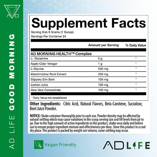 Project Ad Life Good Morning Detox And Performance Drink, Naturally Flavored And Formulated With L-Glutamine, Apple Cider Vinegar, And Aloe Vera (24 Servings, Fresh Pressed Orange Juice)