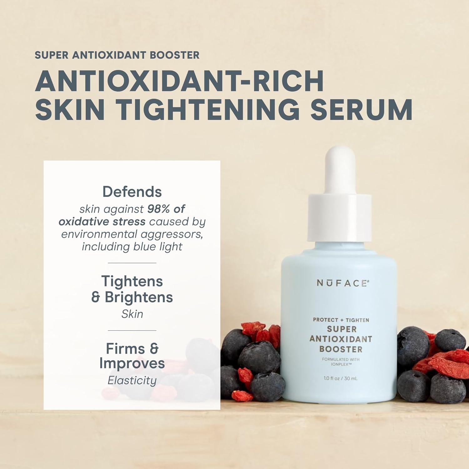Nuface Antioxidant Serum - Facial Firming, Smoothing & Tightening Serum To Shield And Protect Against Blue Light - Multi-Use Skincare & Super Booster For Nuface Microcurrent Device Results (1 Oz)