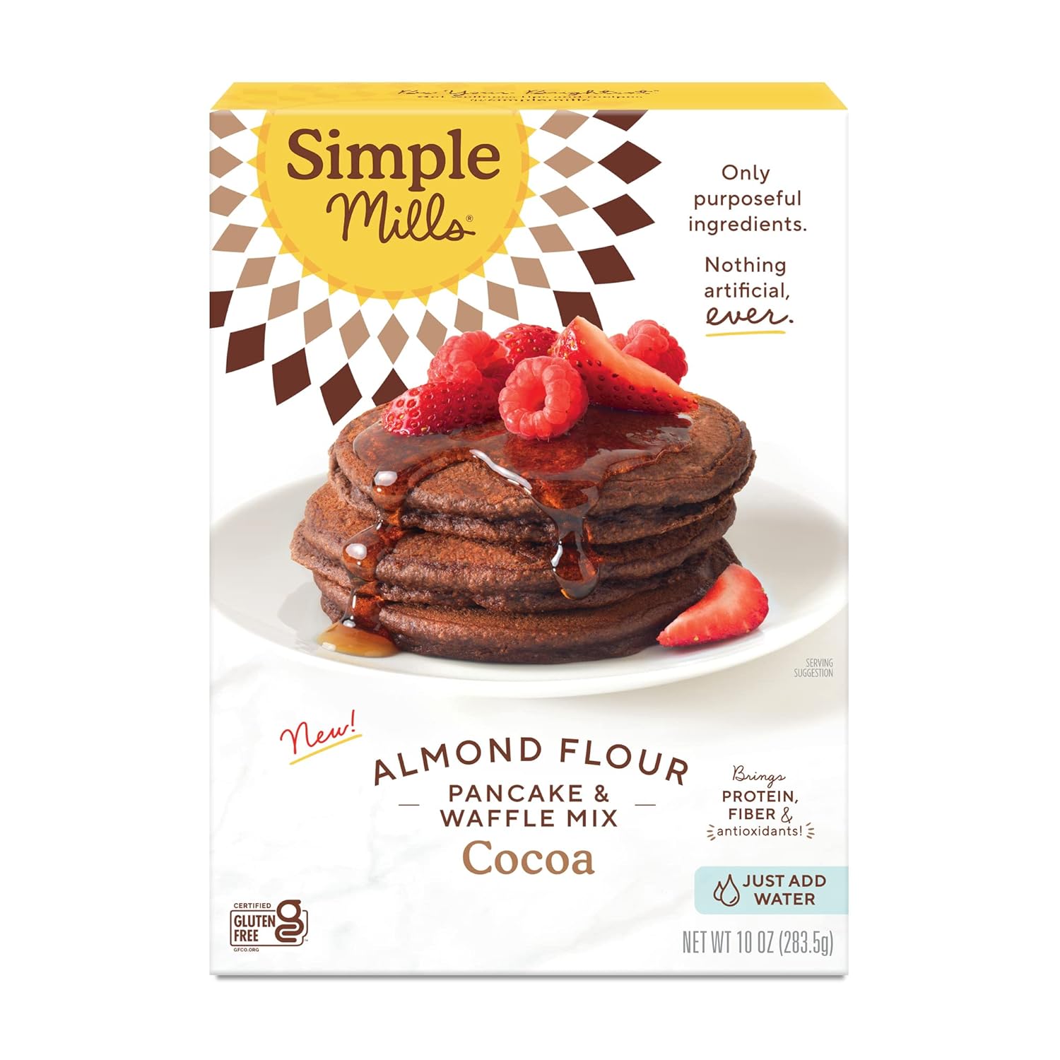 Simple Mills Cocoa Pancake and Waffle Mix, Just add Water, Gluten Free, Paleo Friendly, Breakfast, 10 oz (1 pack)