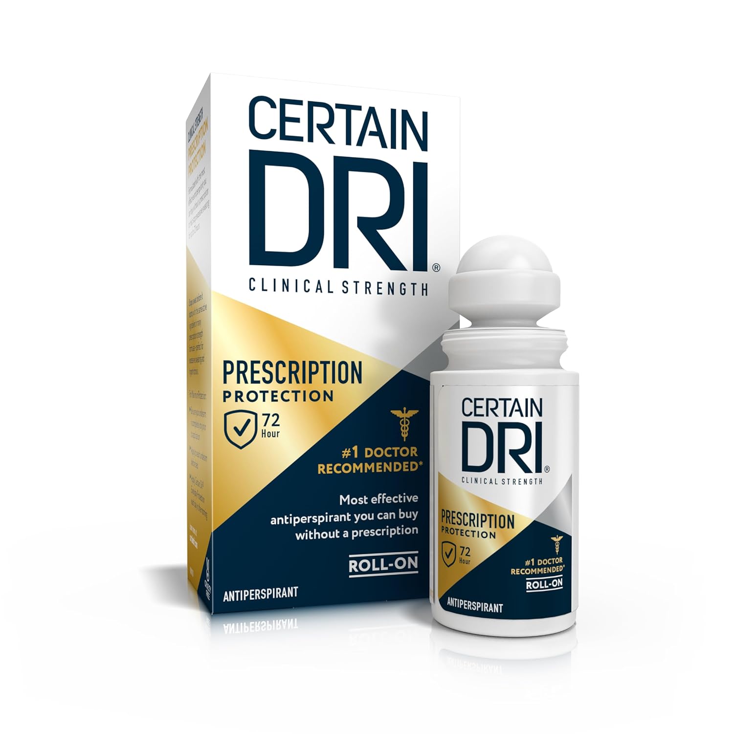 Certain Dri Prescription Strength Clinical Antiperspirant Roll-On Deodorant, Hyperhidrosis Treatment For Men & Women, Long-Lasting 72Hr Protection, Effective Sweat Control, Fragrance Free, 1.2 Fl Oz