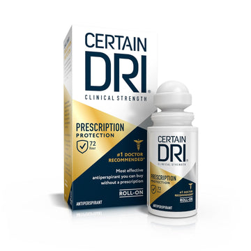 Certain Dri Prescription-Strength Clinical Antiperspirant Roll-On - 72-Hour Fragrance-Free Sweat Protection For Excessive Sweating & Hyperhidrosis - 15% Aluminum Chloride - Doctor-Recommended - 1.2Oz